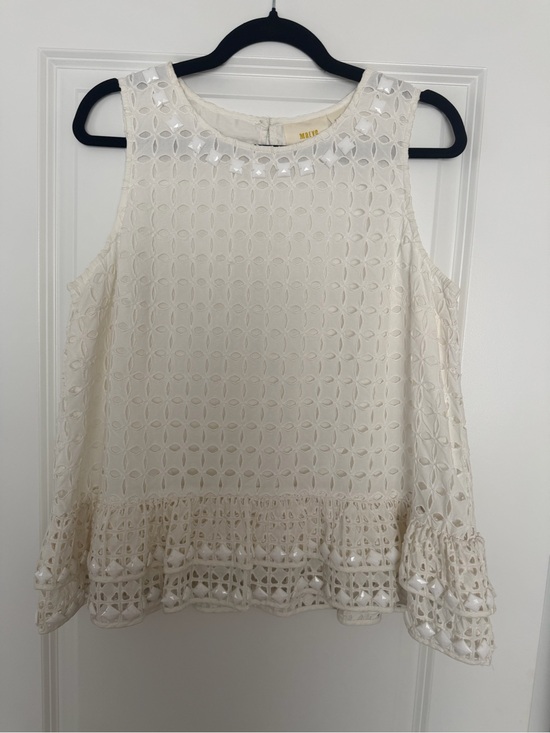 Maeve Tops - Maeve (Anthropologie) Ivory Eyelet Ruffle Hem Sleeveless Top Size Medium